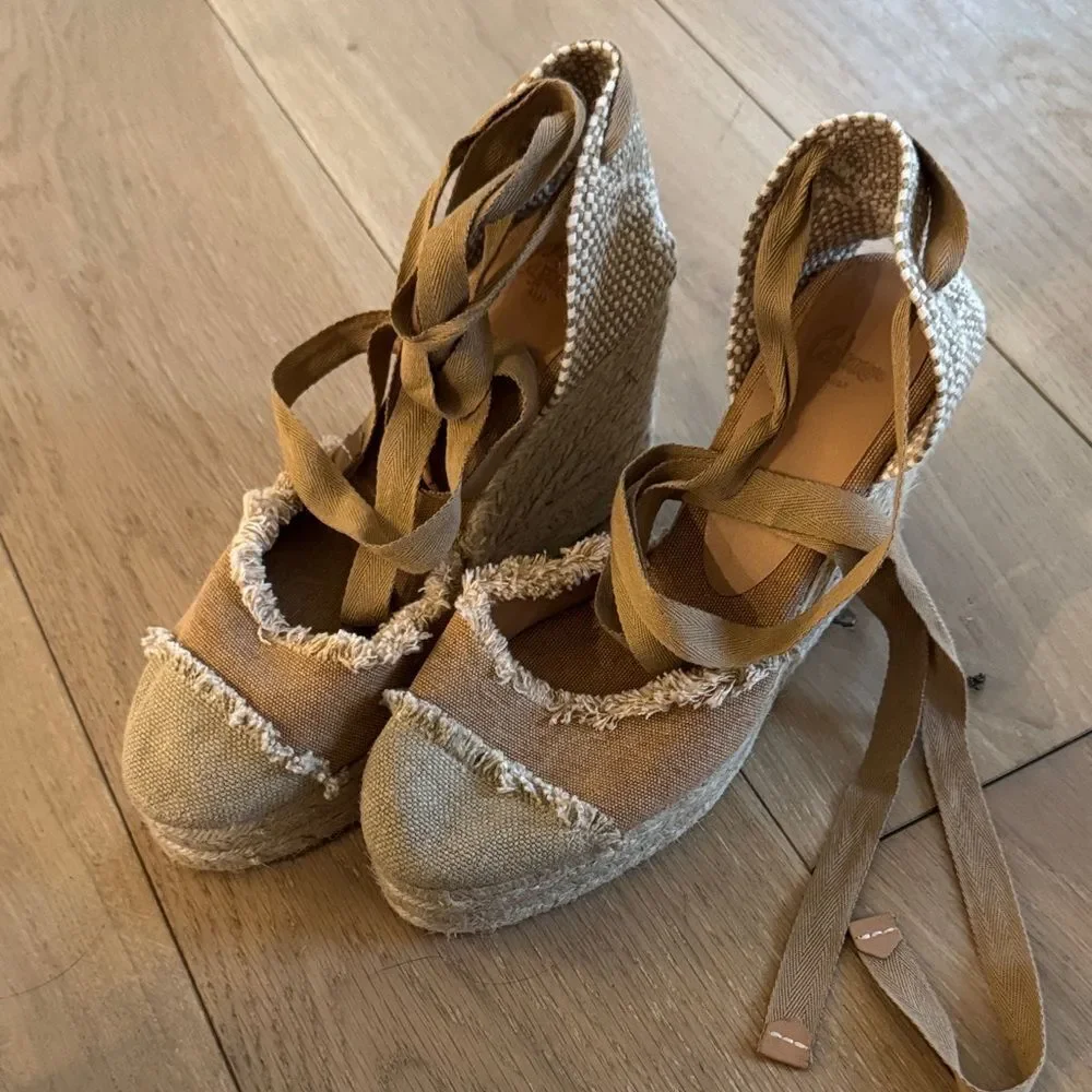 Tan Espadrille Wedge Sandals